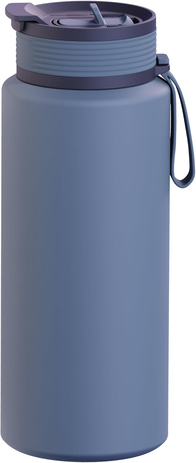 asobu Boulder Puramic Insulated Sport Water Bottle with Dual Function Flip Open and Straw Lid for Hot Coffee and Cold Ice Coffee with Ceramic Coating 34 oz (Black)