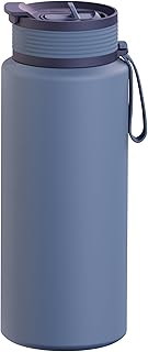Boulder Puramic Insulated Sport Water Bottle with Dual Function Flip Open and Straw Lid for Hot Coffee and Cold Ice Coffee with Ceramic Coating 34 oz (Blue)