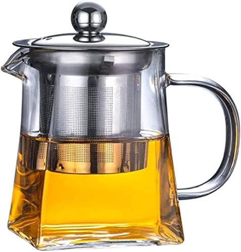 Miniatura 7 de Tetera de vidrio con infusor y tapa de acero inoxidable, tetera de vidrio de borosilicato, segura para estufa, tetera de hojas florecientes y
