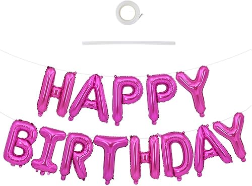 TONIFUL Pancarta de Globos de Feliz Cumpleaños Rosa Intenso, Letras de Papel de Aluminio Mylar de 16 Pulgadas, Pancarta Banderines de Cumpleaños