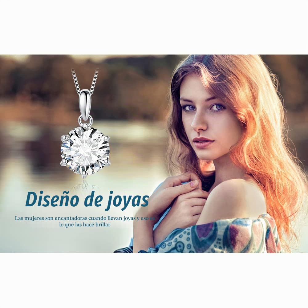 JewelryPalace Collar Mujer con Moissanita Corte Redondo, Solitario Colgante Clásico con Diamante Simulado, Collar Niña en Cadena 45cm con Piedra Preciosa Brillante, Conjunto Joyas para Novia