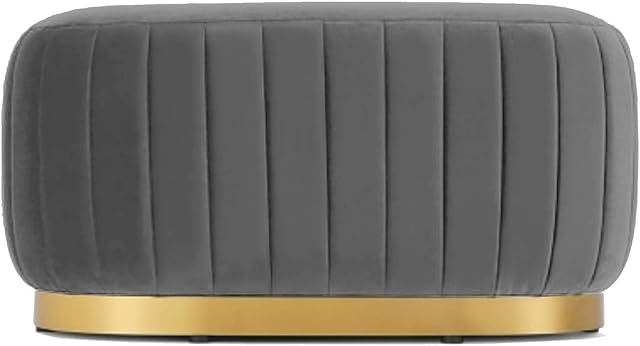 Hodge and Hodge Large Oval Velvet Ottoman Seat Aurora Design Stool Metal Base Grey