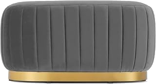 Hodge and Hodge Large Oval Velvet Ottoman Seat Aurora Design Stool Metal Base Grey