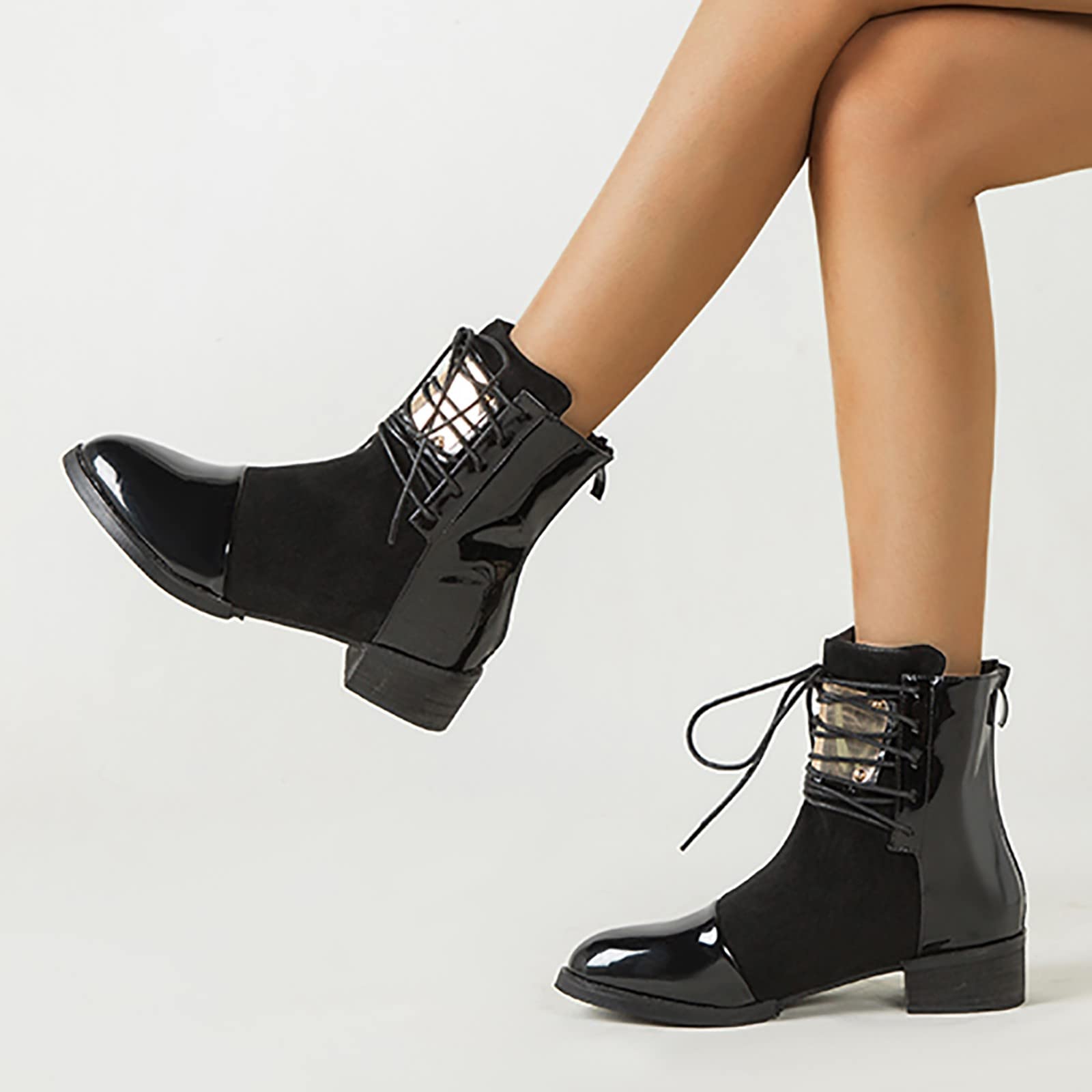 Stivali in Pelle Scarpe Casual Stivali Donne Tacco Chunky Stivali alla Caviglia Stivali Corti