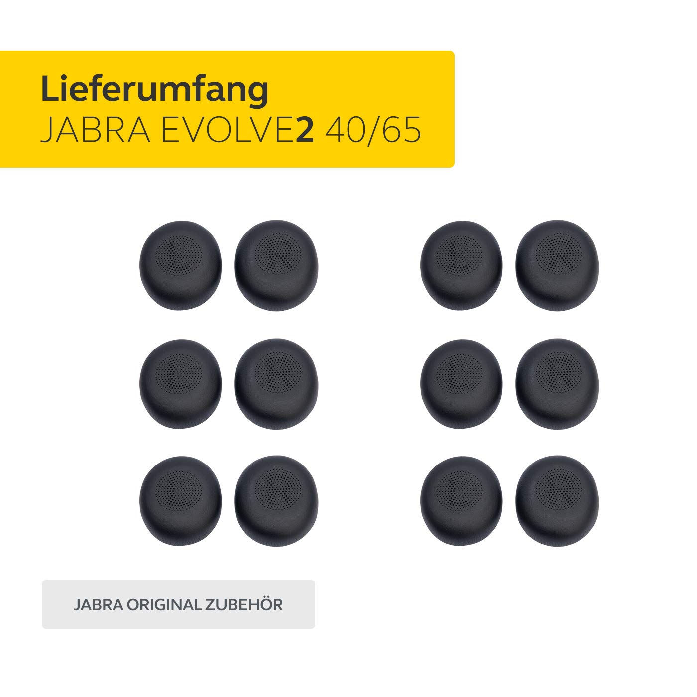 Jabra Kopfhörerpolster für Evolve2 40/65 – 3 Paar, 6 Stück, Ersatz Ohrpolster, Schwarz