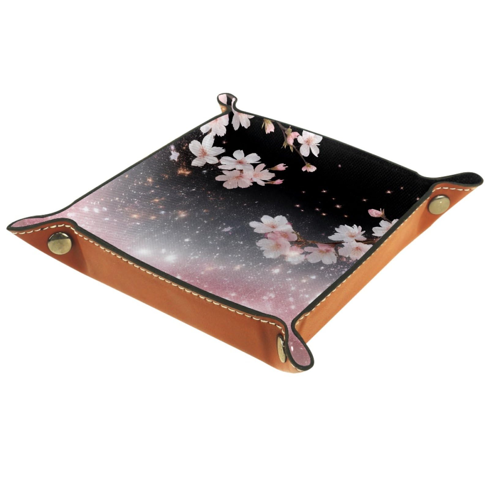 VAPOKF Cherry Blossom Glitter Dice Tray, Folding Microfiber Leather Dice Holder for Dungeons and Dragons RPG Dice Gaming D&D and Other Table Games