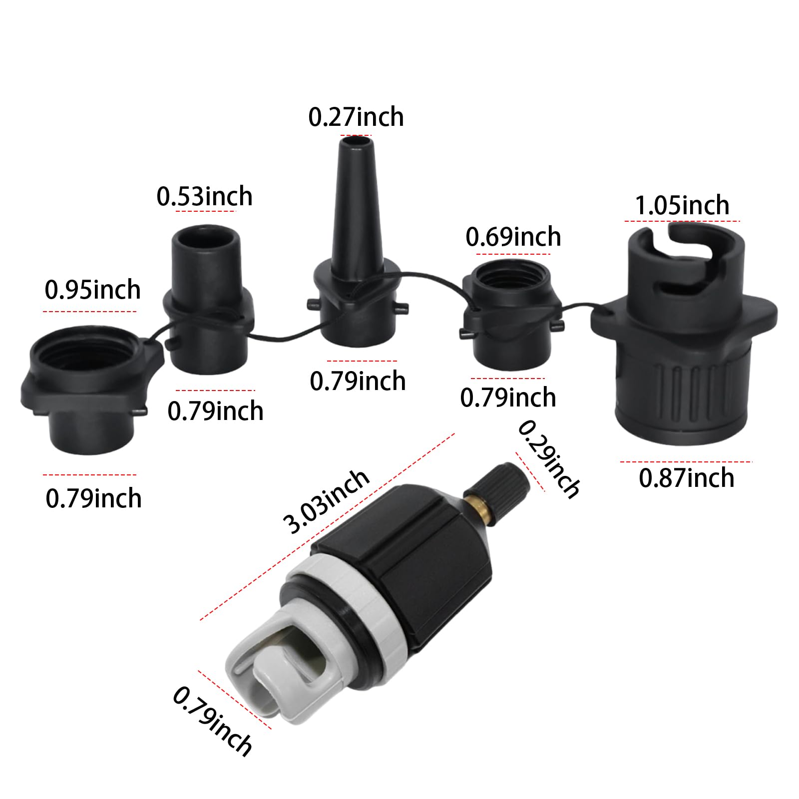Pompa ad Aria per Gommone 4 in 1 con 4 Ugelli per Valvola dell | Set adattatori valvola aria H01 4 in 1, 77 mm, nylon