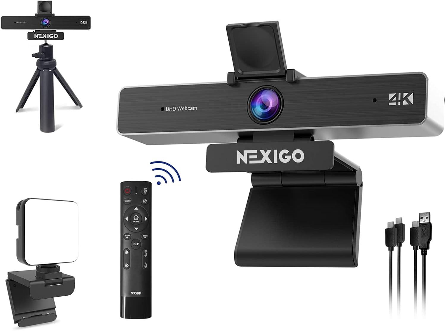 NexiGo 4K Zoomable Webcam Kits, N950P UHD 2160P Webcam with Remote, Sony Starvis Sensor, 5X Digital Zoom, Upgraded Video Conference Lighting, Extendable Tripod Stand, for Zoom/Skype/Teams