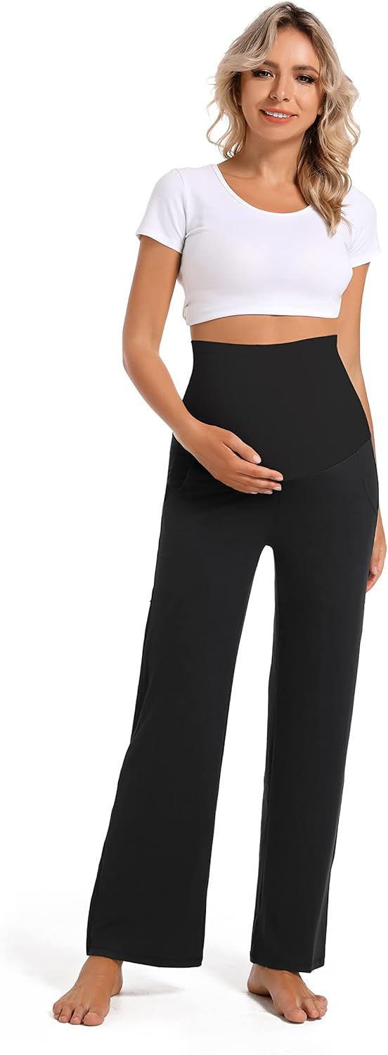 V VOCNI Women's Maternity Lounge Pants Pockets Stretchy Pregnancy Trousers Comfy Wide Leg Yoga Pajama Pants