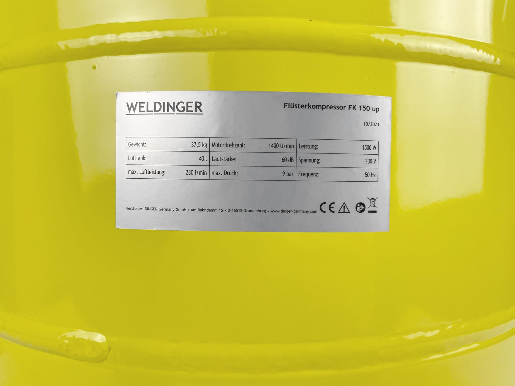 WELDINGER Flüsterkompressor FK 150 up innenbeschichteter 40 l Tank 1500 W (Silent Kompressor Kolbenkompressor) 5 Jahre Garantie