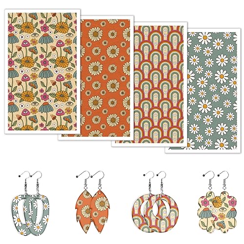 Whaline 20Pcs Boho Floral Clay Transfer Paper Groovy Daisy Flowers Rainbow Transfer Paper Retro Clay Transfer Paper for DIY Art Crafts Polymer Clay Jewelry Earrings Making Supplies, 2.7 x 4.7 Inch