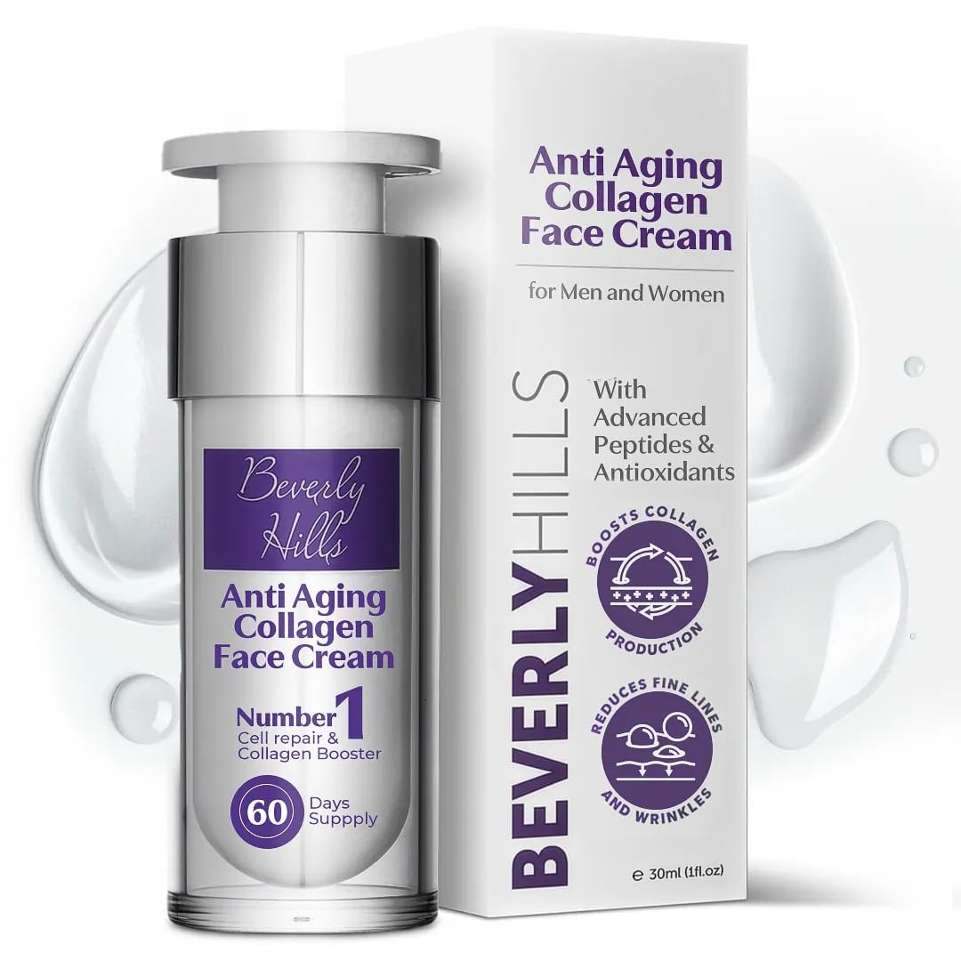 – BEVERLY HILLS Anti Aging Collagen Face Cream with EGF & Multi Peptide for Wrinkle Repair & Skin Rejuvenation, Anti Ageing Cream for Cell Repair & Collagen Production for Men & Women, 60Day Supply 30ML