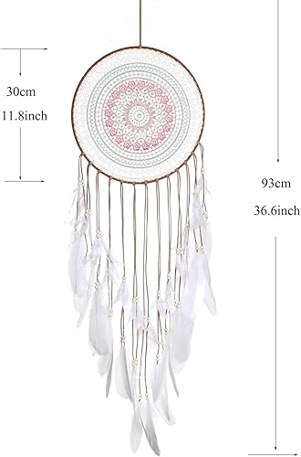 Miniatura 7 de Malicosmile Atrapasueños grandes para pared con plumas blancas, gran atrapasueños de 12 pulgadas de diámetro para habitación, techo, pared, ventana,