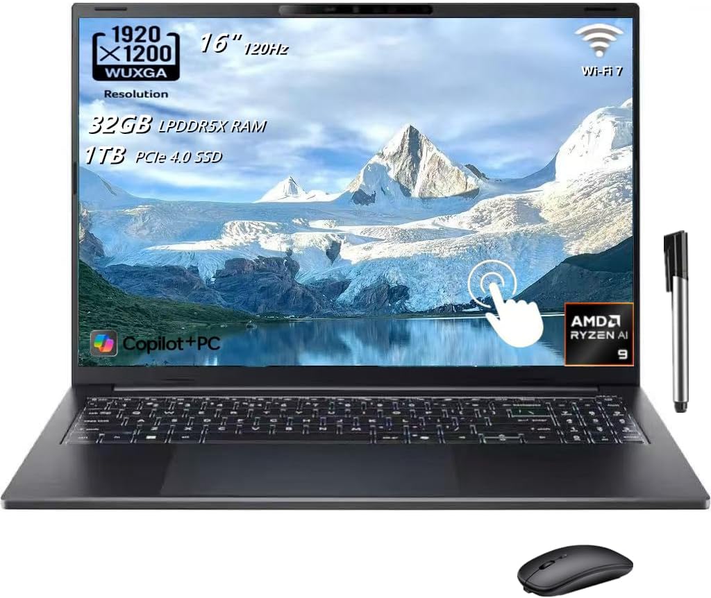 Swift Go 16 AI Copilot+PC Laptop, 16" WUXGA 120Hz Touchscreen, AMD Ryzen AI 9 465 (10-core, Up to 50 Tops), 32GB RAM, 1TB SSD, Windows 11, Wi-Fi 7,Backlit KB, Black, TWE Accessories