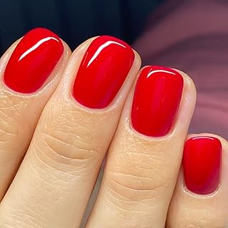 Red Press on Nails | Short Square Fake Nails,Reusable Glossy Acrylic Nails,Solid Color False Nails with Jelly Glue,Stick on Nails for Women | Nails Press Ons 12 Sizes-24Pcs
