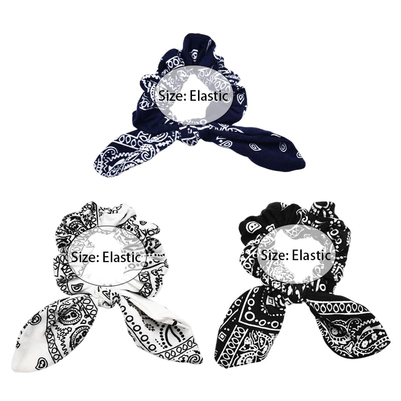 Scrunchy Hair Ties Bandana Hair Bow Ribbons for Women Bunny Ear Scrunchies for Women Girls 3Pcs Paisley Ponytail Holders - Image 2