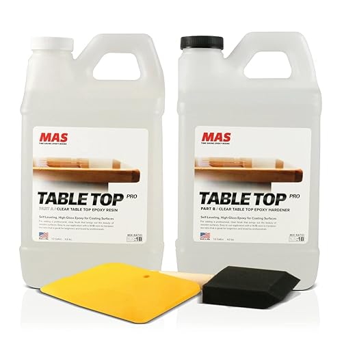 Kit de resina epoxi MAS Table Top Pro, 1 galón, (0,5 gal parte A + 0,5 gal parte B) Resina transparente para fundición para manualidades DIY, artes,