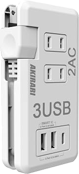 FUMITAKE Power Strip with USB Type-c PSE Certified, 1,400 W, 7.9 inches 20 cm, 2 AC Outlets, 3 USB Ports, Octopus Sockets, Type-C Included, Extension Cord, USB Outlet, OA Tap, Octopus Outlet, OA