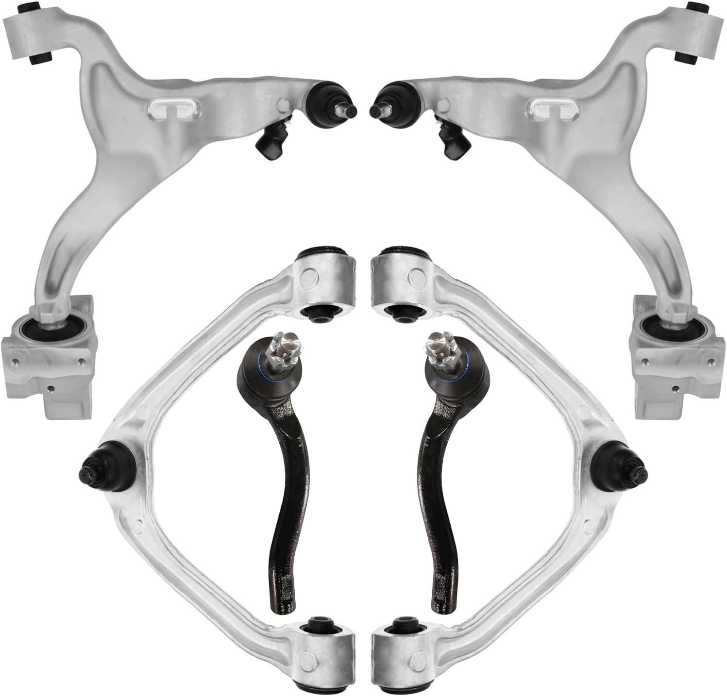 6pc Front Upper Lower Control Arms Outer Tie Rods Suspension Kit