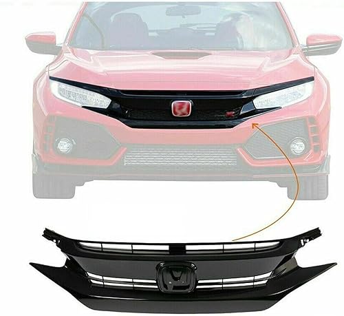YLT AUTO Rejilla frontal de malla negra mate para parachoques delantero para Honda Civic 2019-2020