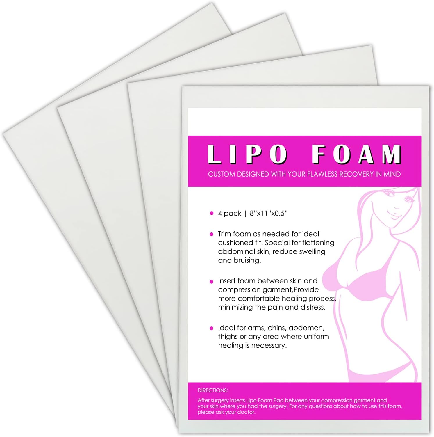 Gepoetry 4 Pack Lipo Foam Post-surgical Ab Board Flattening Abdominal Compression Board for using with Post Liposuction Surgery Compression Garments Foam pads for Recovery 8"X11"