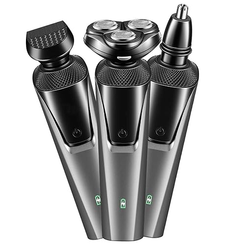Afeitadora eléctrica para hombres, afeitadora giratoria recargable con recortadoras de nariz y patillas, afeitado 3 en 1 en húmedo y seco
