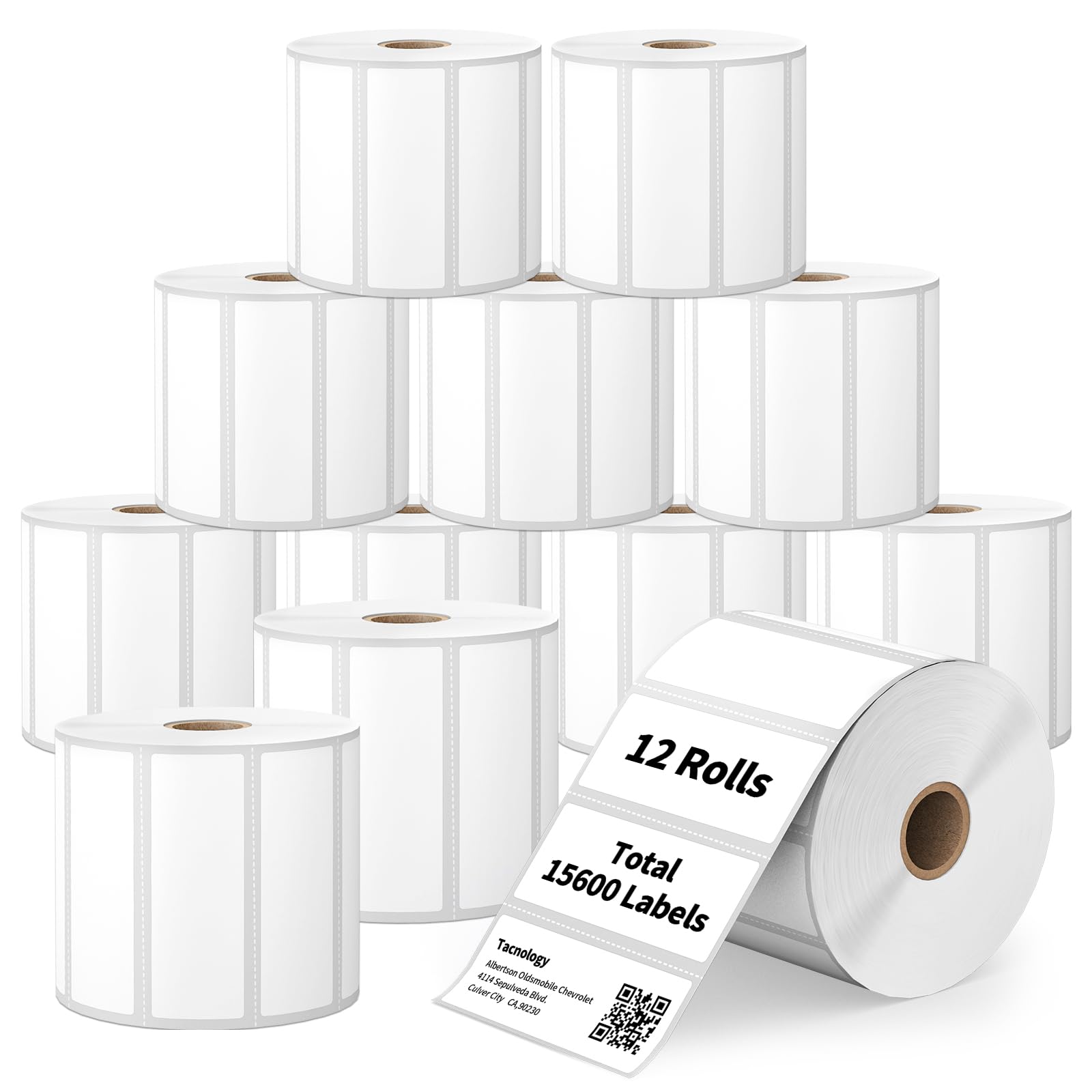12 Rolls 3" x 1" Direct Thermal Labels - 15600 Barcode & Postage FBA Address Label - Adhesive & Perforated - Compatible with Rollo, Zebra, Munbyn,
