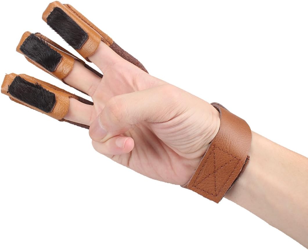 Krayney Adult Youth Archery Leather Gloves Finger Protector Shooting Hunting Arrow Bow Archery Protective Gear Accessories (Brown-Adult Size) : Sports & Outdoors