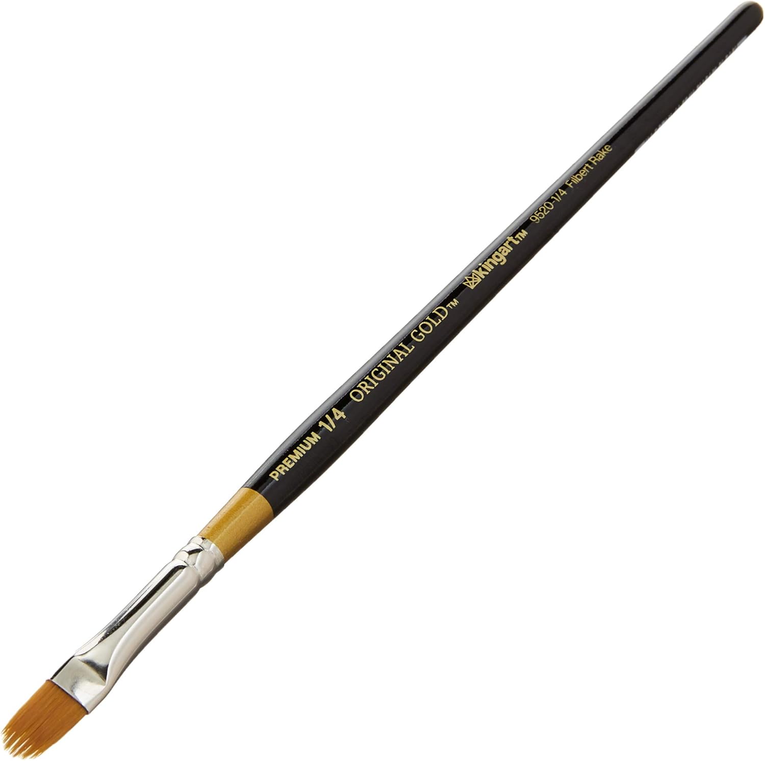 KingArt 9520 Series, Premium Artist Brushes, Original Gold-Golden TAKLON Filbert RAKE-Size: 1/4