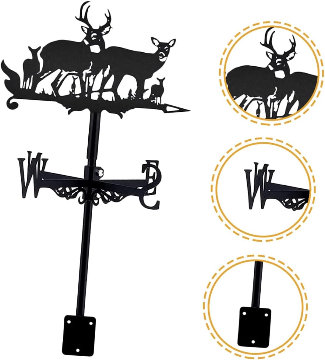 BESPORTBLE Iron Weathervane Deer Group Garden Stake Outdoor Metal Wind Direction Indicator Roof Mount Weather Vane Yard Decor
