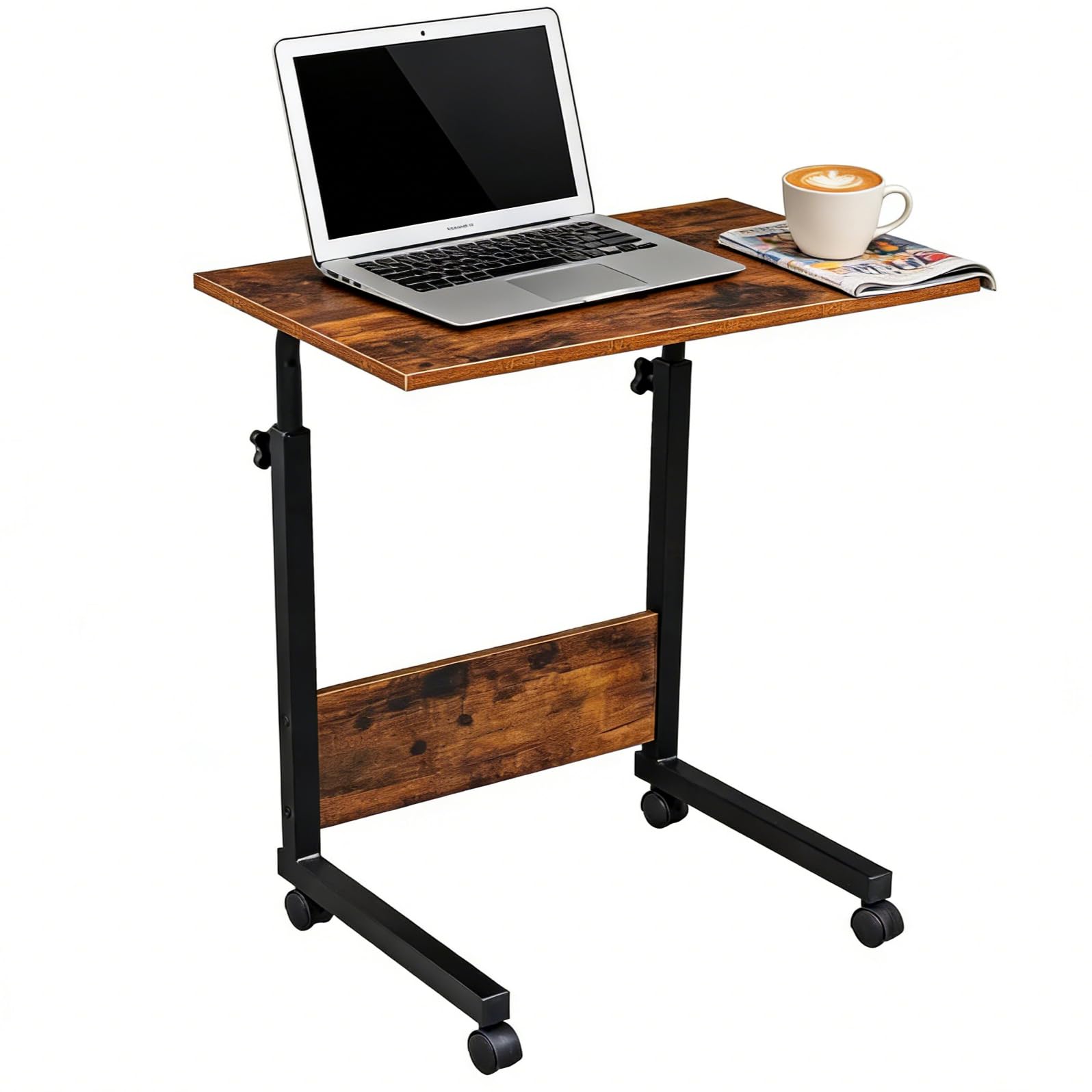 Small Rolling Desk Adjustable Standing Desk Mobile Side Table w Wheels Portable Small Computer Desk for Office Home