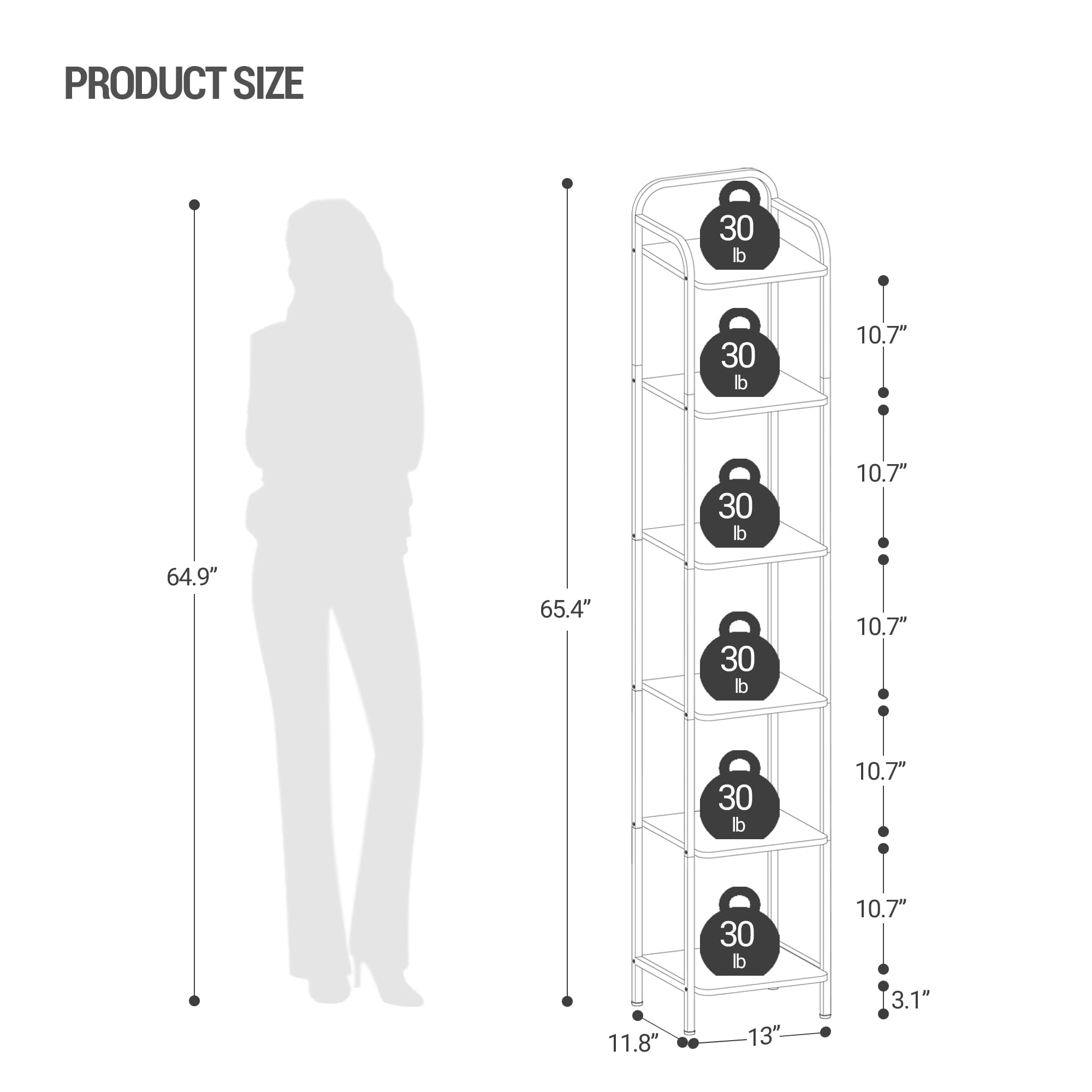 Hzuaneri Bibliothèque, étagère à 5 Niveaux Avec Portes, 5 étagères De Rangement, Armoire De
