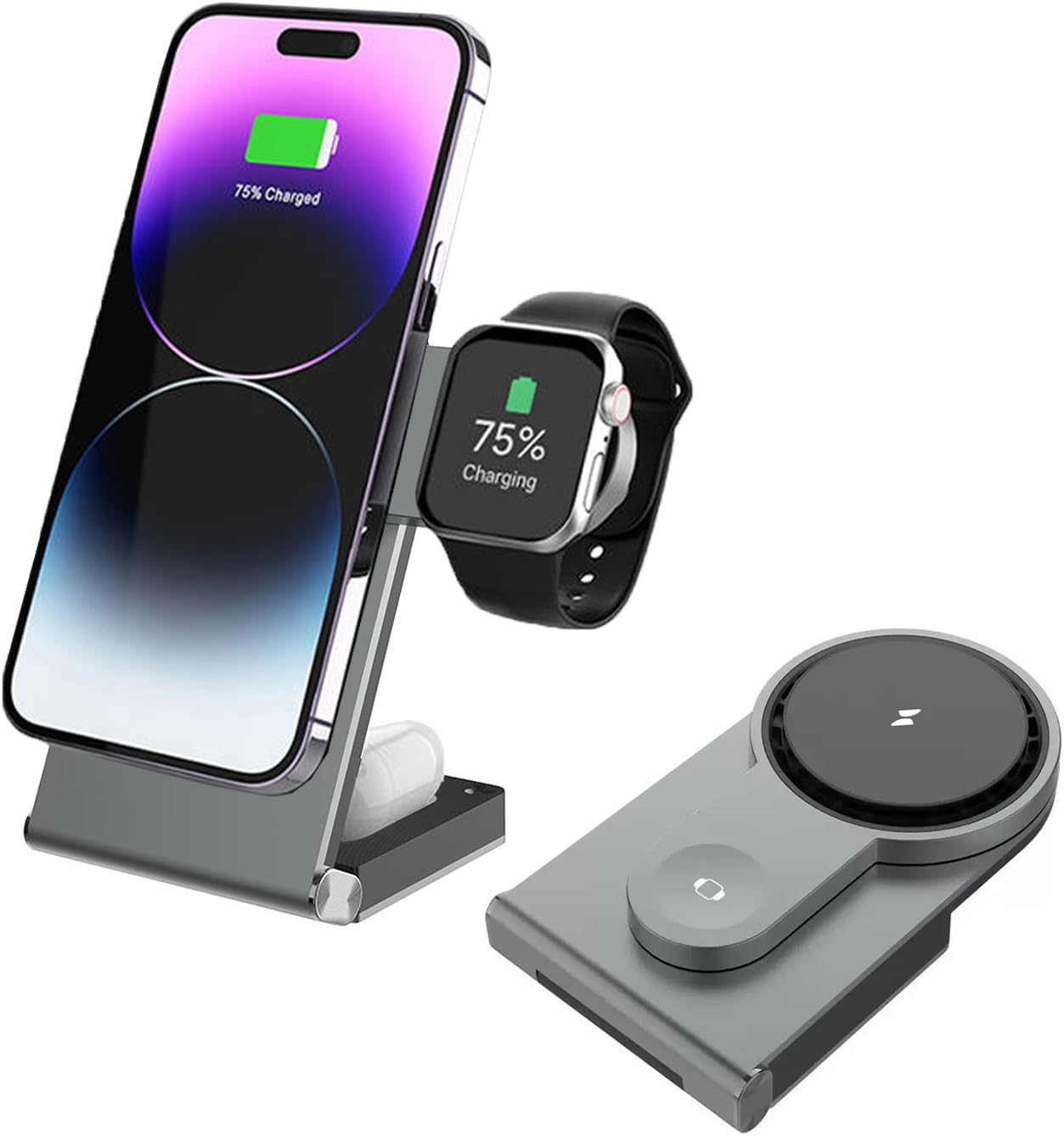 3 in 1 Wireless Charging Station for iPhone 17 16e 16 15 14 13 12 11 Pro Max, Apple Watch 10 9 8 7 6 5 4 3 2 SE Ultra, AirPods 4 3 Pro, Foldable Magnetic Fast Charger Stand with Cooling Fan
