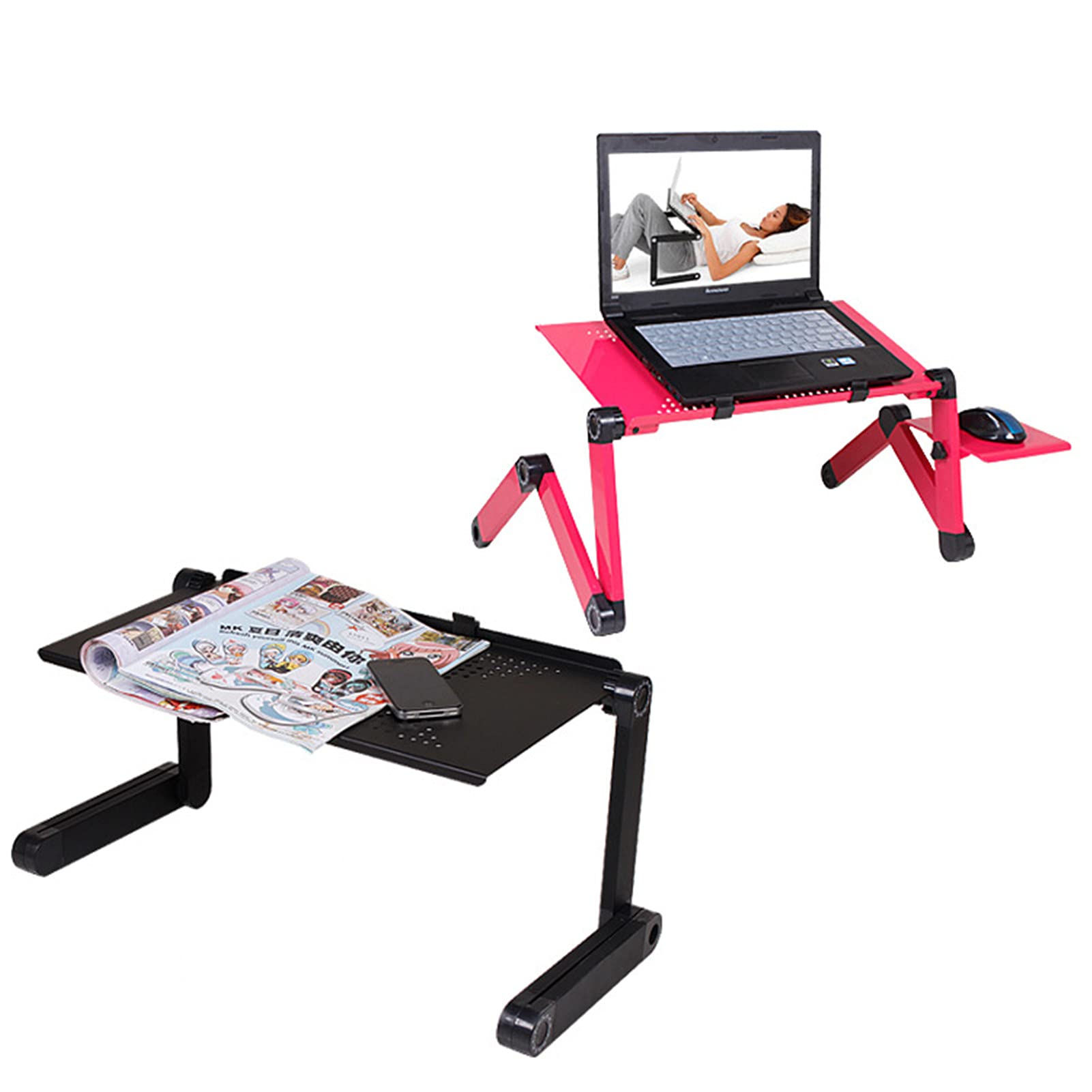 BEDSETS Supporto PC Portatile, Supporto per Laptop Regolabile in Alluminio, Tavolino per pc da Letto e Divano, Staffa del Mouse, Adatto a Letto/Sofà/Tavola (Standard,Black)