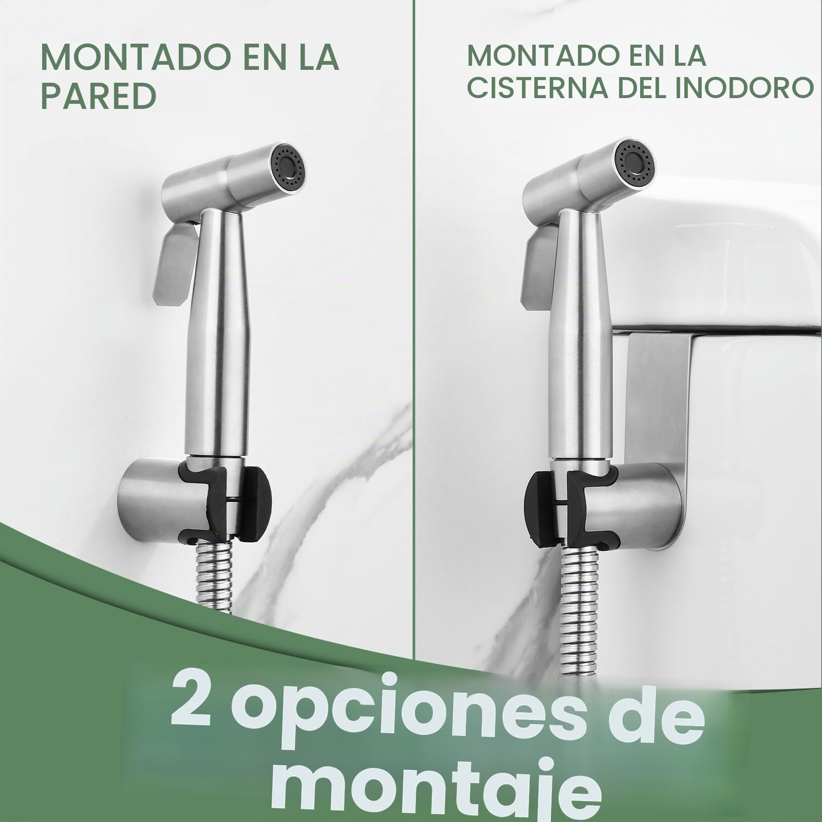 Alcachofa de mano para bidé, accesorio de bidé de acero inoxidable para inodoros, cabezal de pulverización ajustable de alta presión para higiene íntima (G1/2"-3/8")