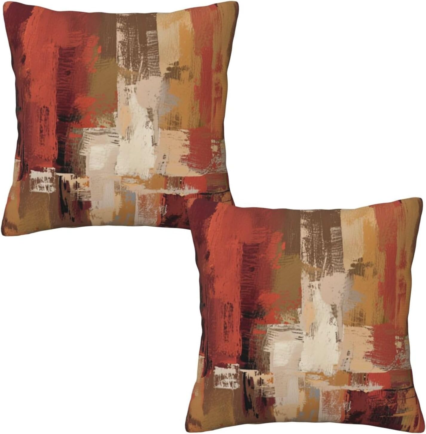 Burnt Orange Abstract Throw Pillow Covers 18x18 in Set of 2, Decor Art Painting Orange Pillow Case Square Cushion Covers for Sofa Bed Couch Living Room