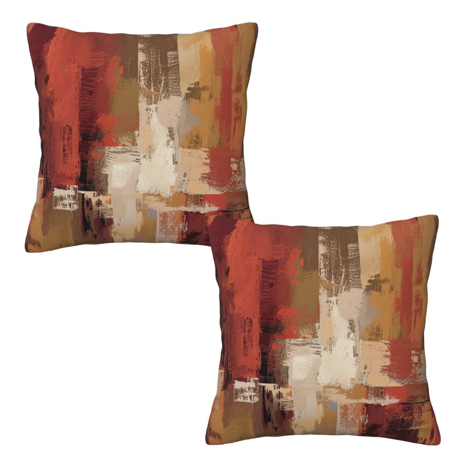Burnt Orange Abstract Throw Pillow Covers 18x18 in Set of 2, Decor Art Painting Orange Pillow Case Square Cushion Covers for Sofa Bed Couch Living Room
