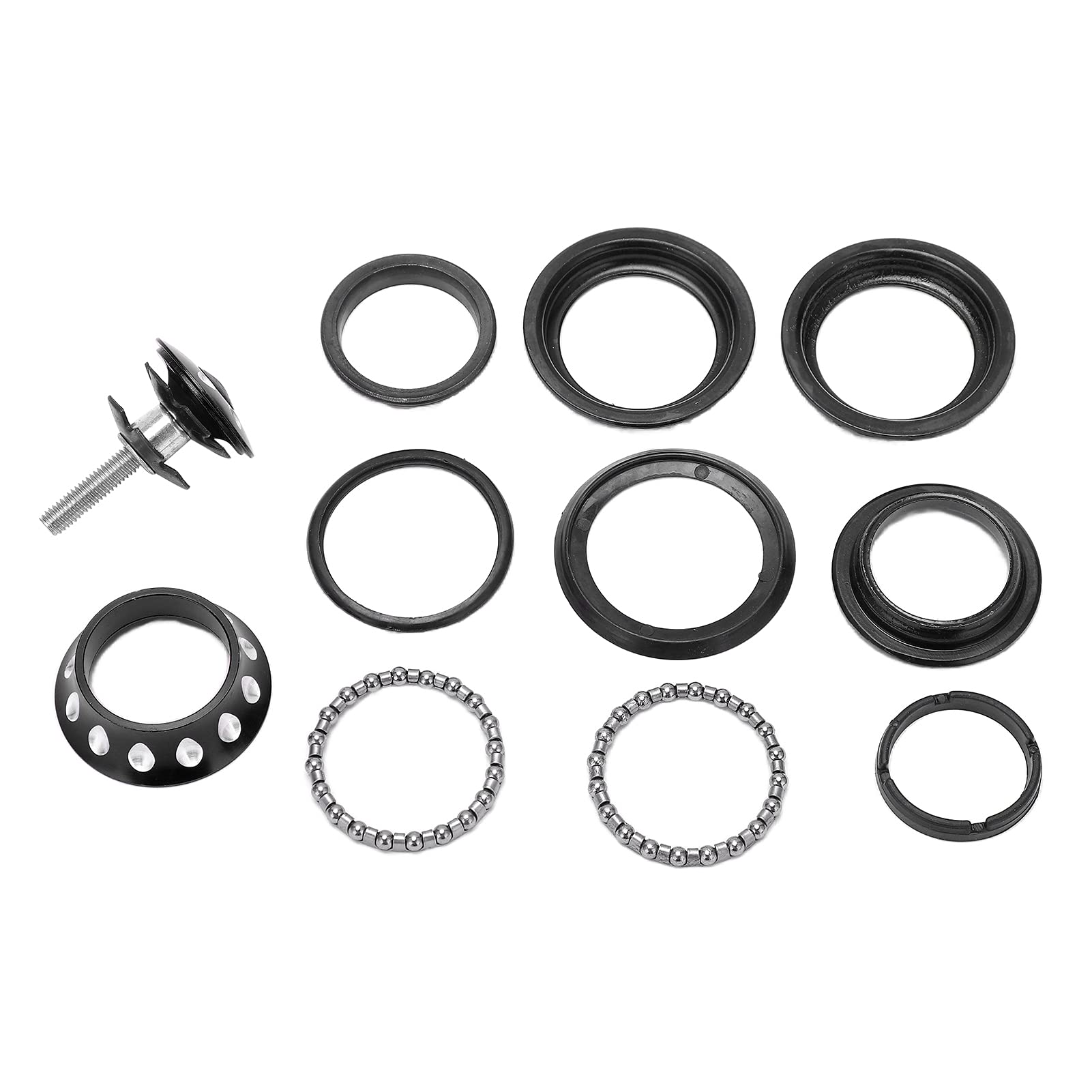 Koieam Bikes Headset Bearings,Bearing Headset Metal Colorful Drop Shape Tapered Heads Tube Bowl Set for Mountain Bikes (Black)