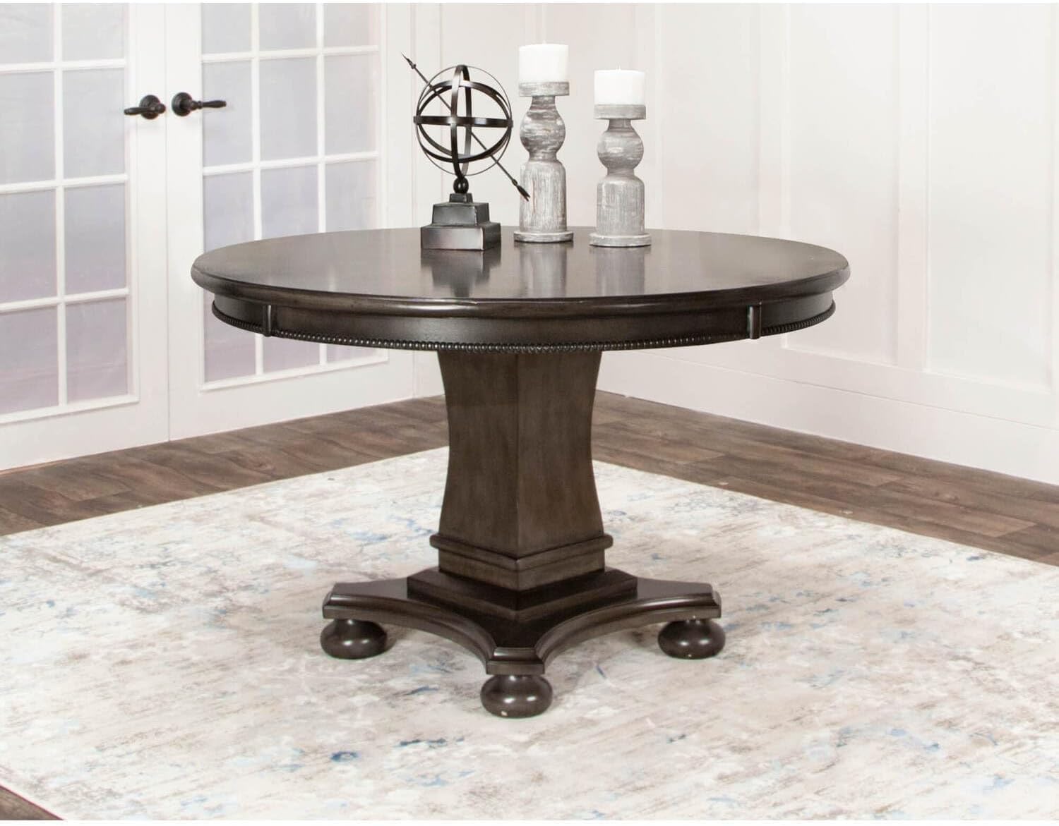 HomeStock Round Dining Poker Table - 48" Vegas Game Table, Reversible Top, Seats 6, Gray Wood Finish
