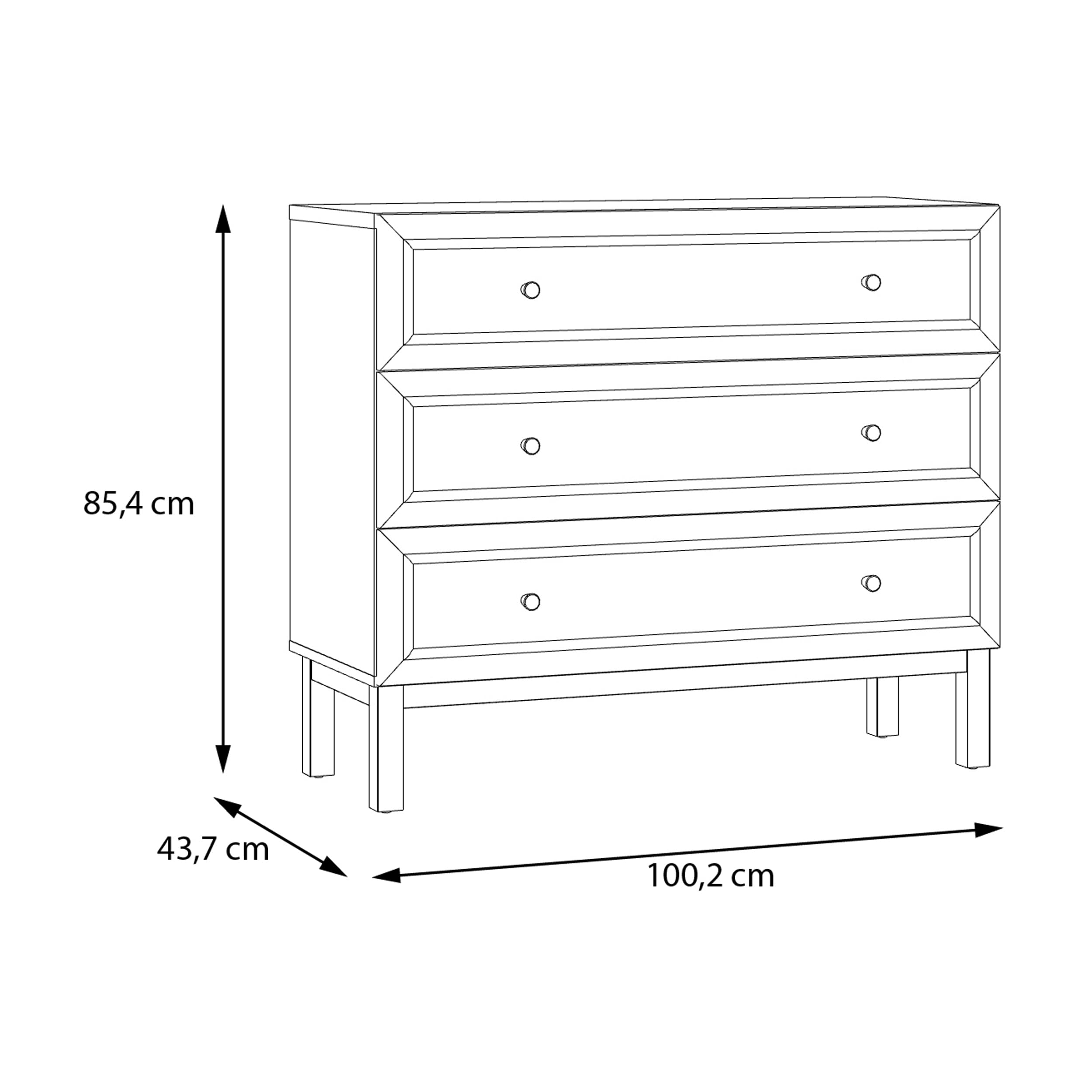 Forte PENKRIDGE Elegante Kommode 100, Kommode mit 3 Schubladen, Modernes Sideboard, Secret Grey/Schlammeiche Holzdekor, 100,2 cm breit x 85,4 cm hoch x 41,7 cm tief