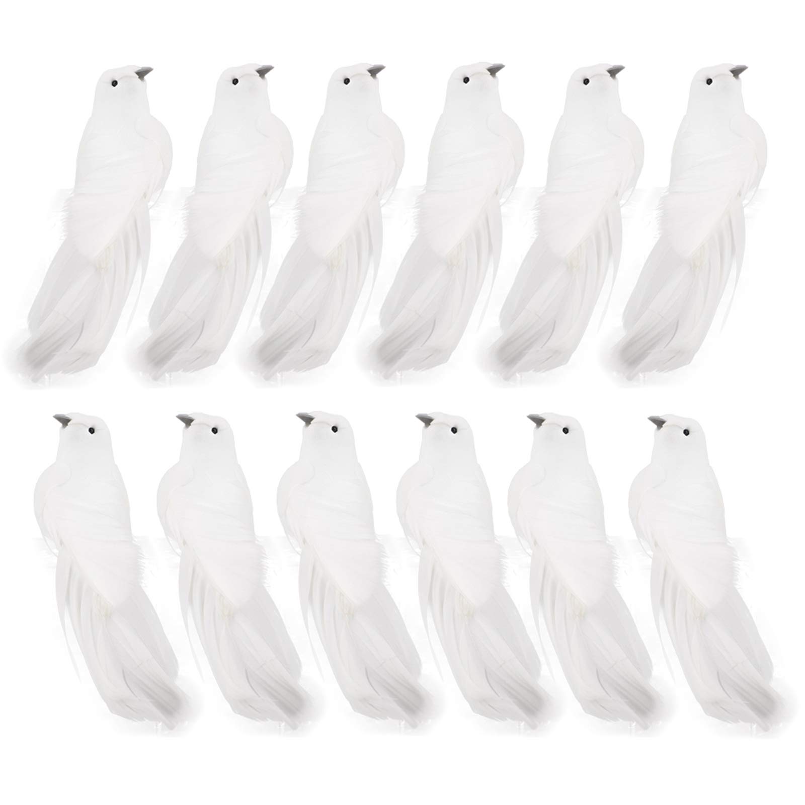 Firlar 12 Pcs Artificial Birds Christmas Birds Decoration, Artificial White Doves Craft Birds Fake Birds Feather Foam Pigeons with Clips for Wedding Decoration Party Accessories