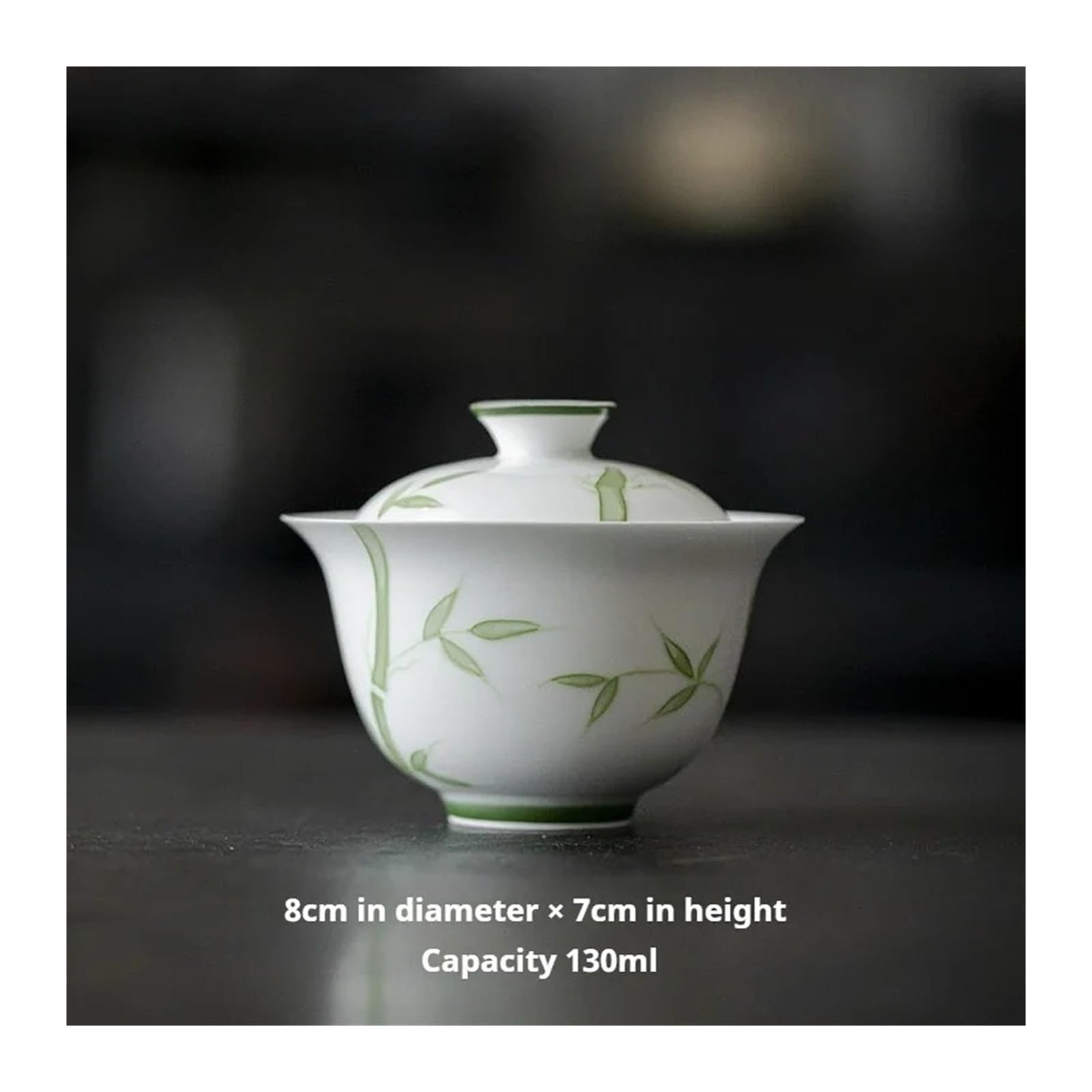 1 chinesische Teeschale aus Porzellan mit Deckel und grünem Bambus-Design