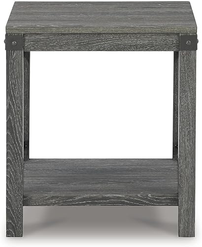 Miniatura 5 de Signature Design by Ashley Freedan - Mesa auxiliar cuadrada rústica de granja, madera, detalles de metal Crossbuck, estante de exhibición inferior,