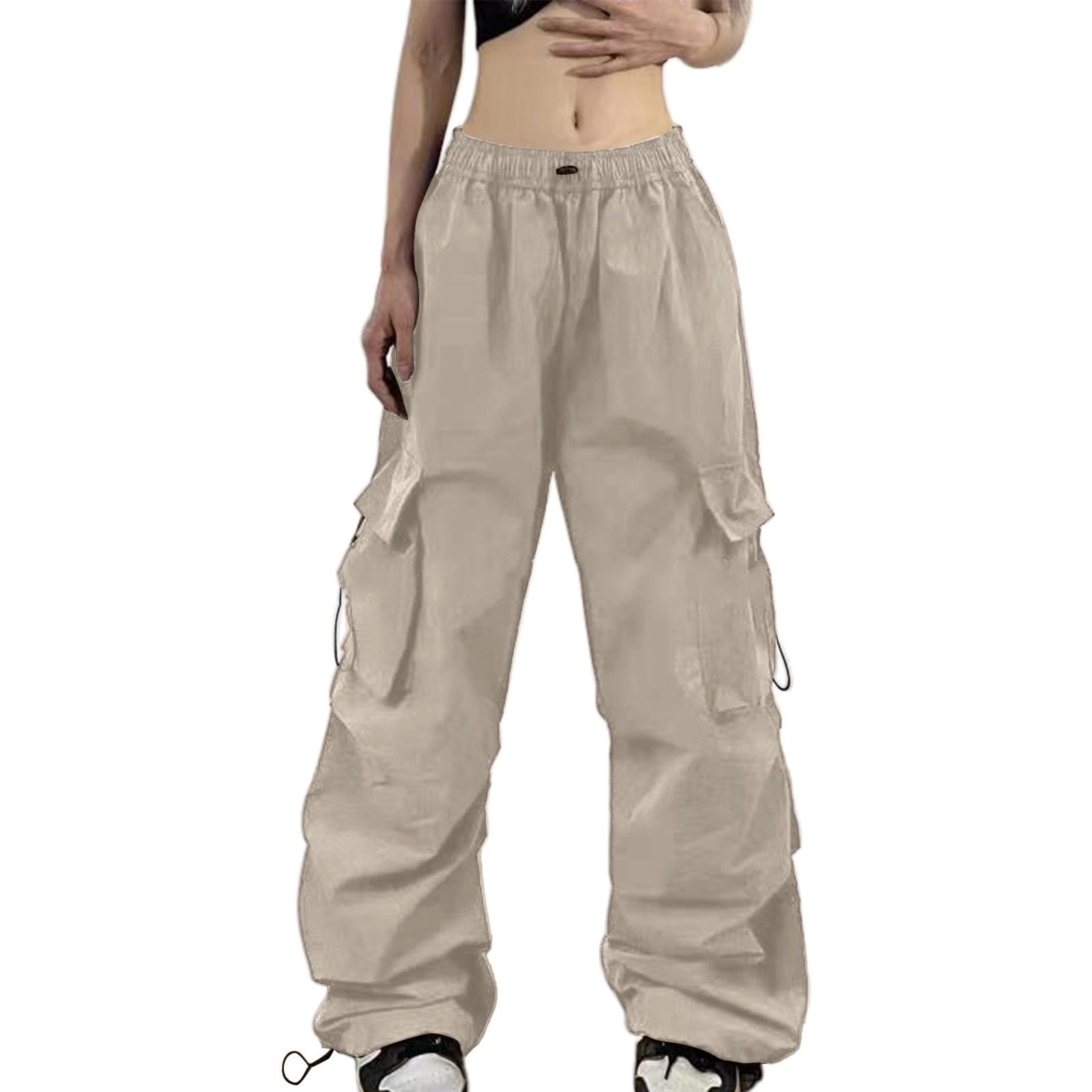 Womens Spring Summer Cargo Pants - Multi-Pocket Workwear Trousers High-Street Style Parachute Casual Work Pants