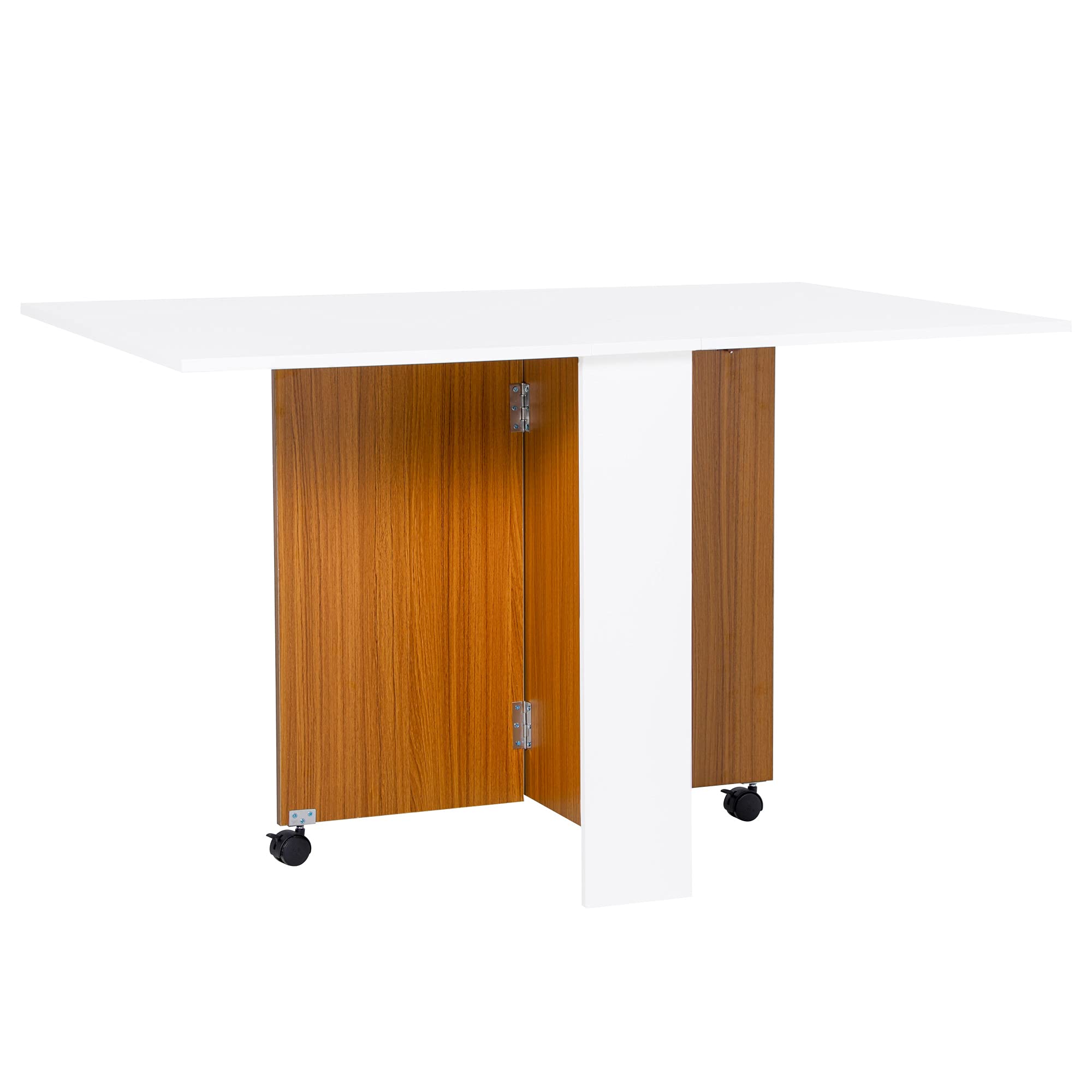 HOMCOM Mesa de Comerdor Plegable con Ruedas Estante Multifuncional para Comedor Salón 3 Formas Mesa Auxiliar Mesa Auxiliar Blanco y Madera