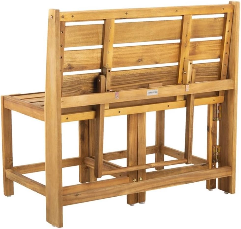 Pemberly Row Contemporary Convertible Outdoor Patio Bench, Natural Finish, Standard Dimensions, Functional and Decorative Design for Outdoor Spaces or Garden Seating