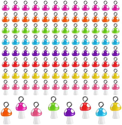 BEEFLYING 80 Ciondoli A Forma Di Fungo In Plastica Per Gioielli Fai Da Te – 8 Colori Misti, 17,5x11,5 Mm, Con Anello