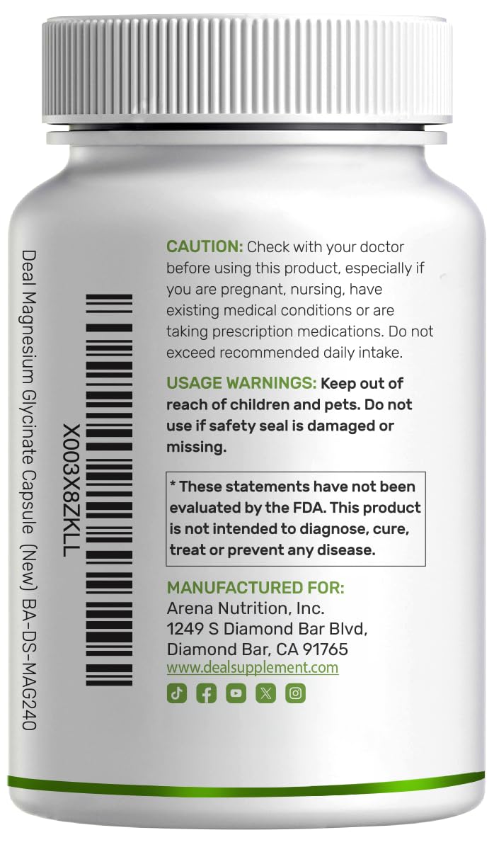 Max Strength Magnesium Glycinate 500mg Per Serving, 240 Capsules | 100% Chelated for Easy Absorption | Essential Mineral Supplement for Muscle, Sleep, & Heart Health — Amazon image 7