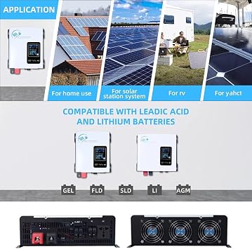 Hybrid Solar Inverter 2300W DC 12V 24V 48V to AC 110V/220V AC Genuine Sine Wave Power Converter with LCD Display 60A MPPT Charging Controller, 12v to 220v