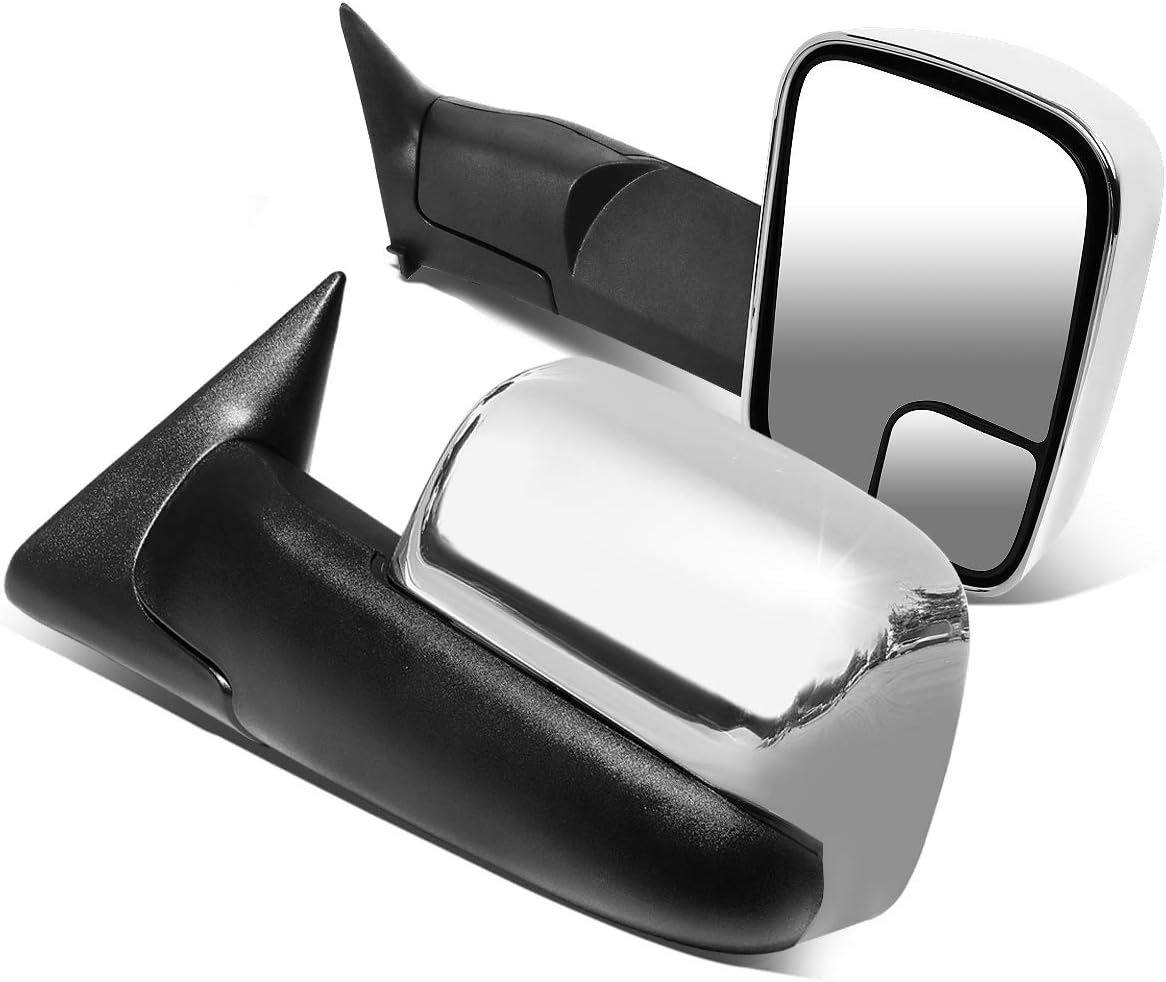 DNA MOTORING TWM-011-T222-CH Pair Chrome Cover Manual Flip Up Replacement Towing Mirrors Compatible with 94-01 Ram 1500/94-02 Ram 2500 3500